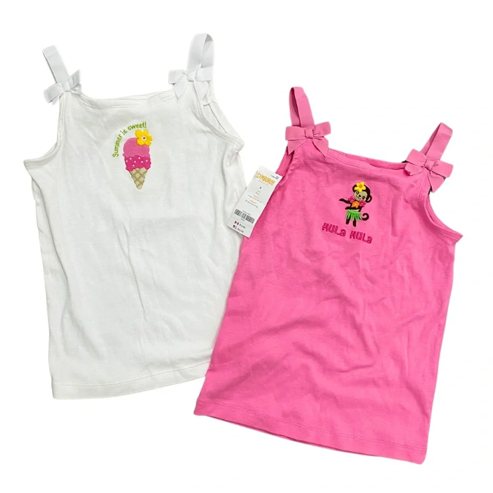 NWT Gymboree Pink and White Tank Tops Bow Straps Girls Size 8